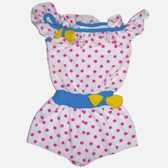 Vintage 90s Buster Brown Girls Polka Dot Sleeveless Romper with Bows USA Made 4T - Picture 1 of 2